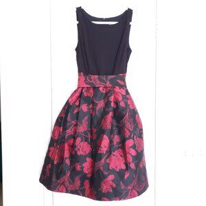 Jessica Howard Black, Red Floral Pattern Sleeveless Formal Party Dress Size 10